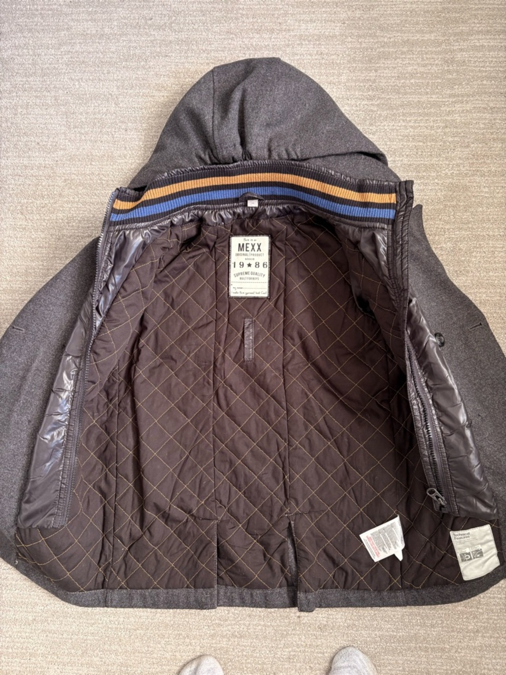 Mexx Boys' Gray Hooded Double-Breasted Coat (large) - Picture 5 of 9